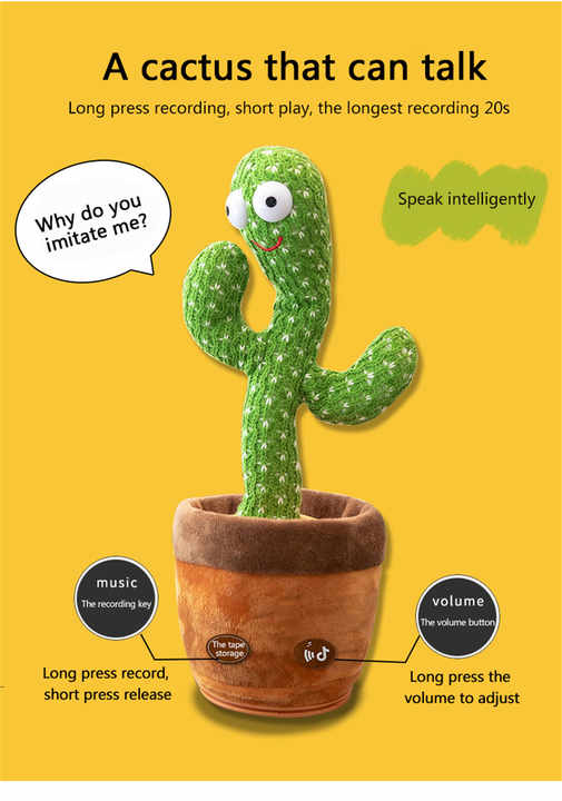 Cactus Plush Toys, Electronic Cactus Plush Music Toy wtih Singing and Dancing - Armaa Store