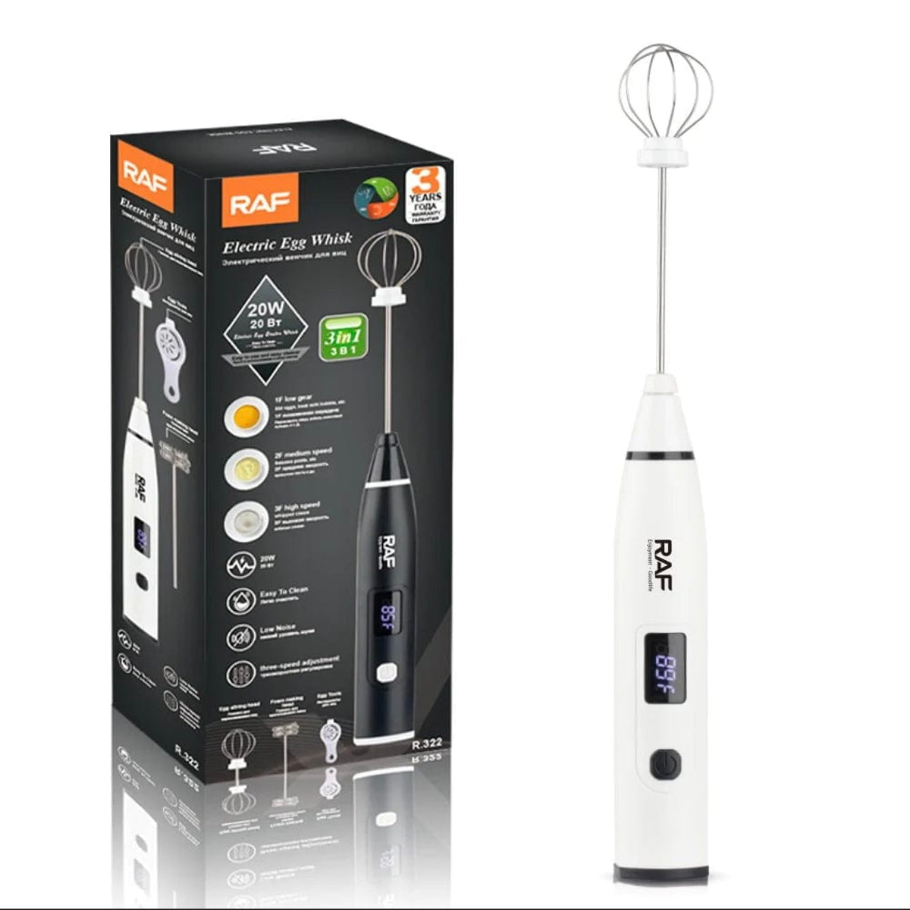 RAF Rechargeable Coffee Beater & Egg Whisker R.322 with 3 speeds & Digital Display - Armaa Store