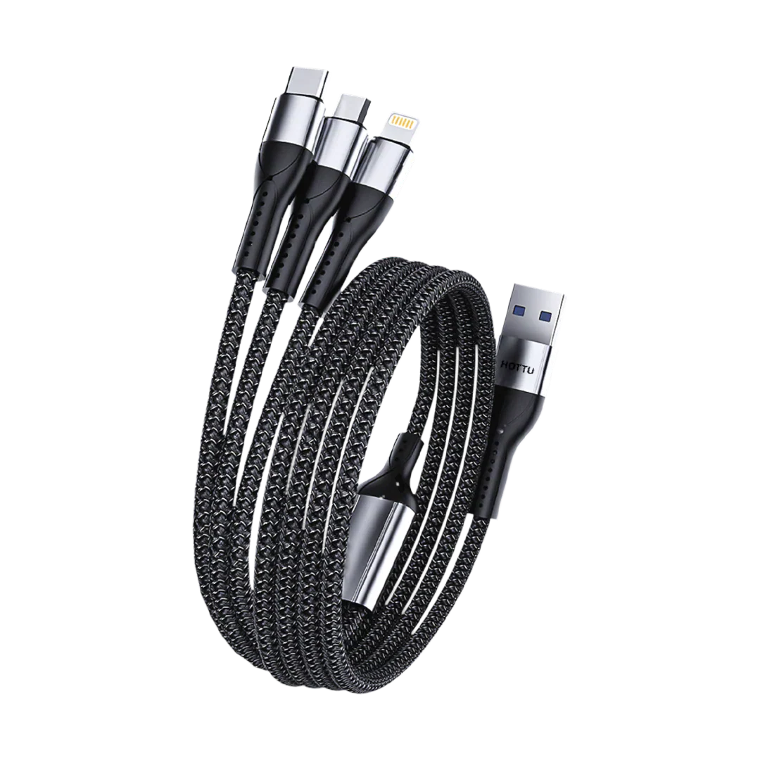 Multifunctional charging cable with multiple connectors on a white background