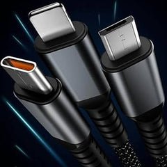 100W 3 in 1 Fast Charging and Data Transfer Cable - USB to Type-C, Micro & Lightning Cable