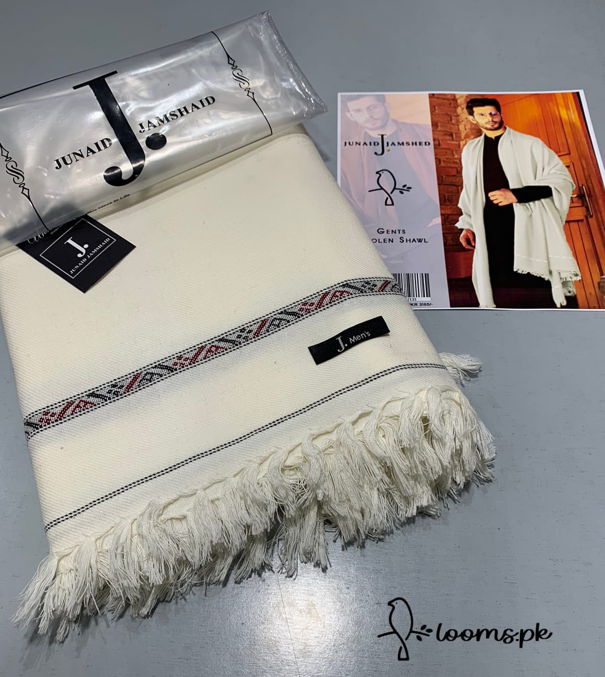 J. PREMIUM WHOOL SHAWL Pearl white
