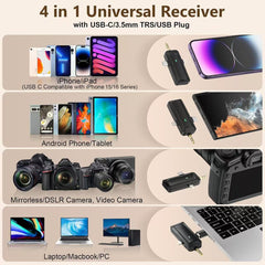 Wireless Microphone for iPhone & Android - Professional Dual Lapel Mic with USB-C/3.5mm/USB Plug for Video Recording, Vlog, YouTube, TikTok