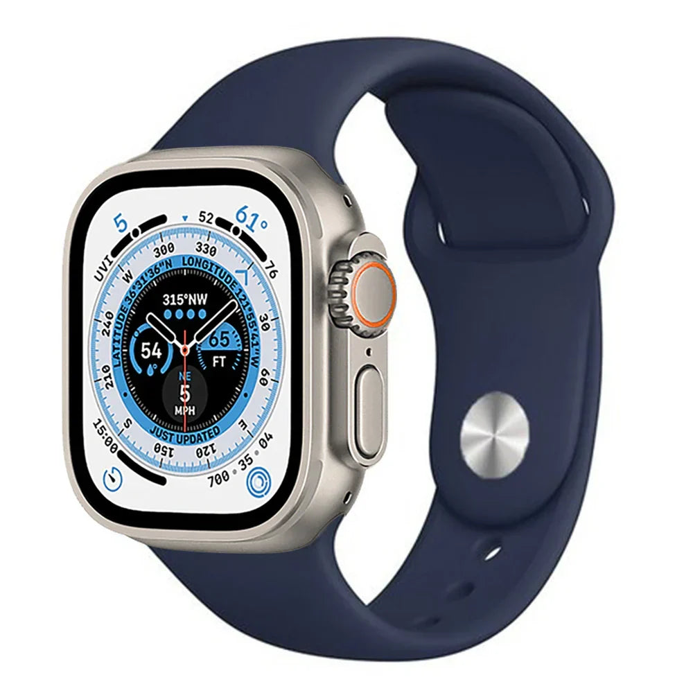 Smartwatch with a blue band on a white background