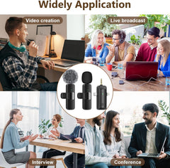 Wireless Microphone for iPhone & Android - Professional Dual Lapel Mic with USB-C/3.5mm/USB Plug for Video Recording, Vlog, YouTube, TikTok