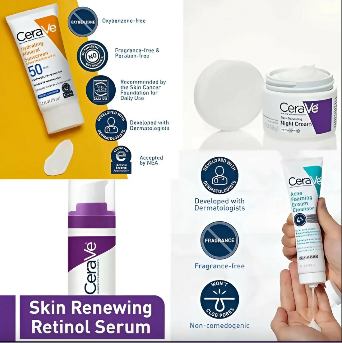CeraVe 4 in 1 Skincare Kit Night Cream, Sunblock, Cleanser & Serum for Radiant Skin - Armaa Store