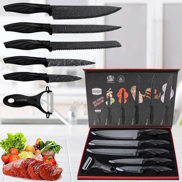 Knife Set 6-Piece Stainless Steel Kitchen Knife Set with Gift Box, Professional Knife Set Including Peeler - Armaa Store