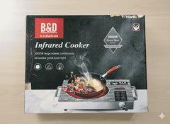 B&D Infrared Cooker packaging with a frying pan on a stove