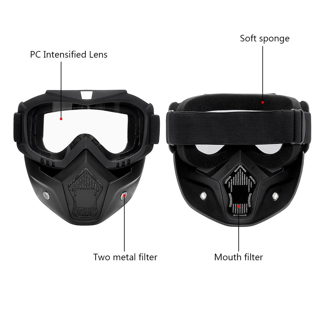 HIGH QUALITY Motorcycle Helmet Riding Goggles Glasses With Removable Face Mask  [Transparent]