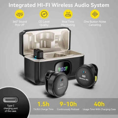 Integrated HI-FI Wireless Audio System with charging case and earbuds on a gray background