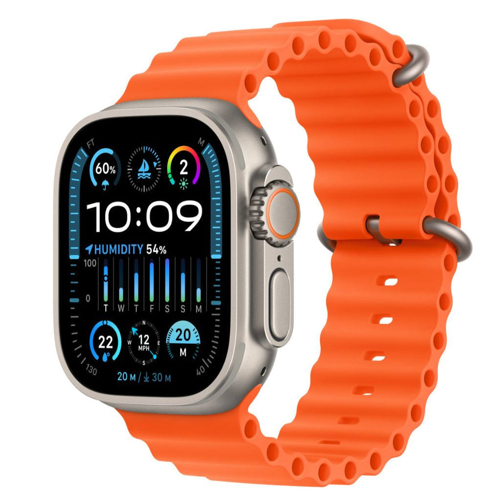 Smartwatch with an orange band on a white background