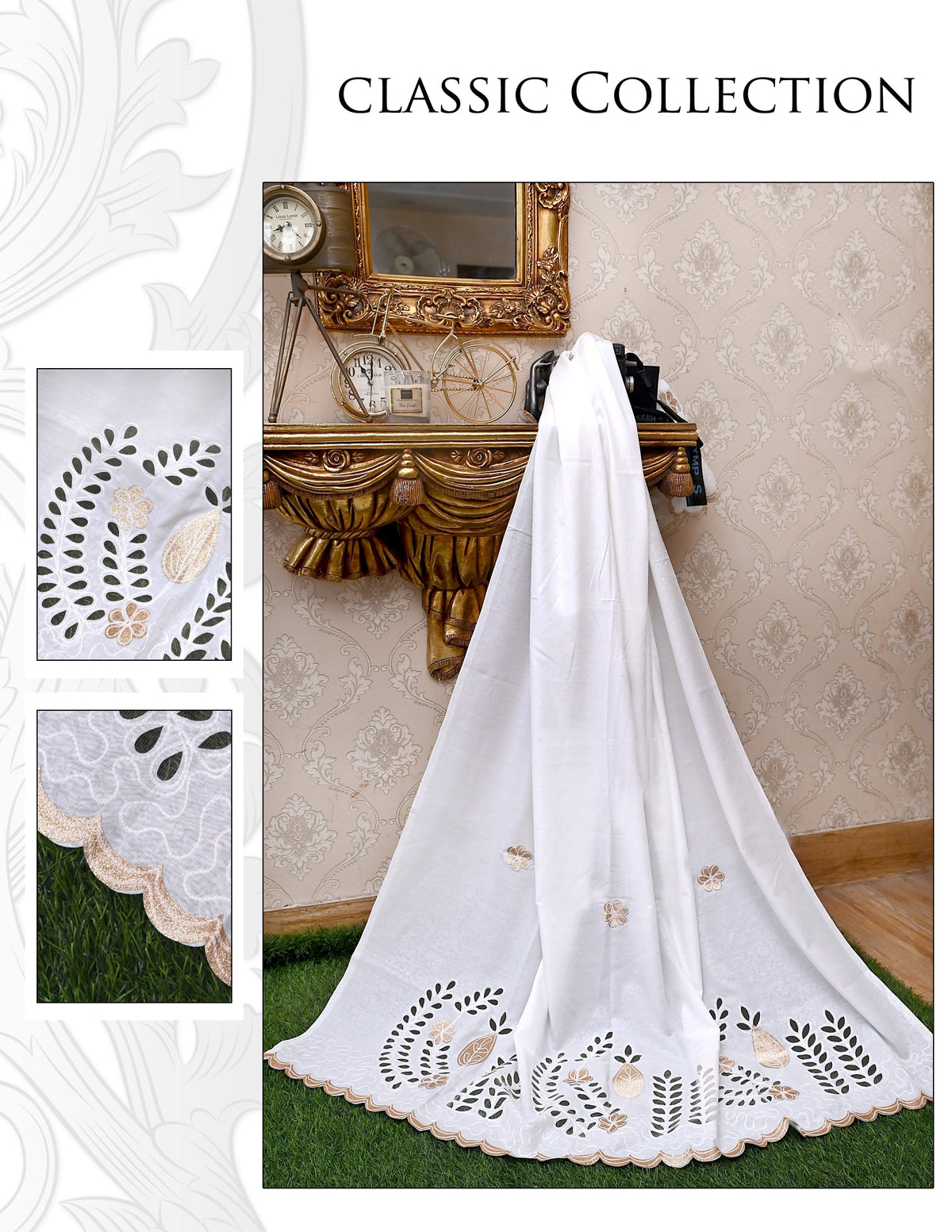 Swiss Lawn Laser Lace Shawl for Women – All-Season Comfort | New 2025 Summer Collection, Snow White