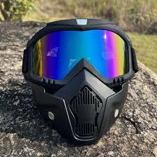 HIGH QUALITY Motorcycle Helmet Riding Goggles Glasses With Removable Face Mask [Blue Rainbow]